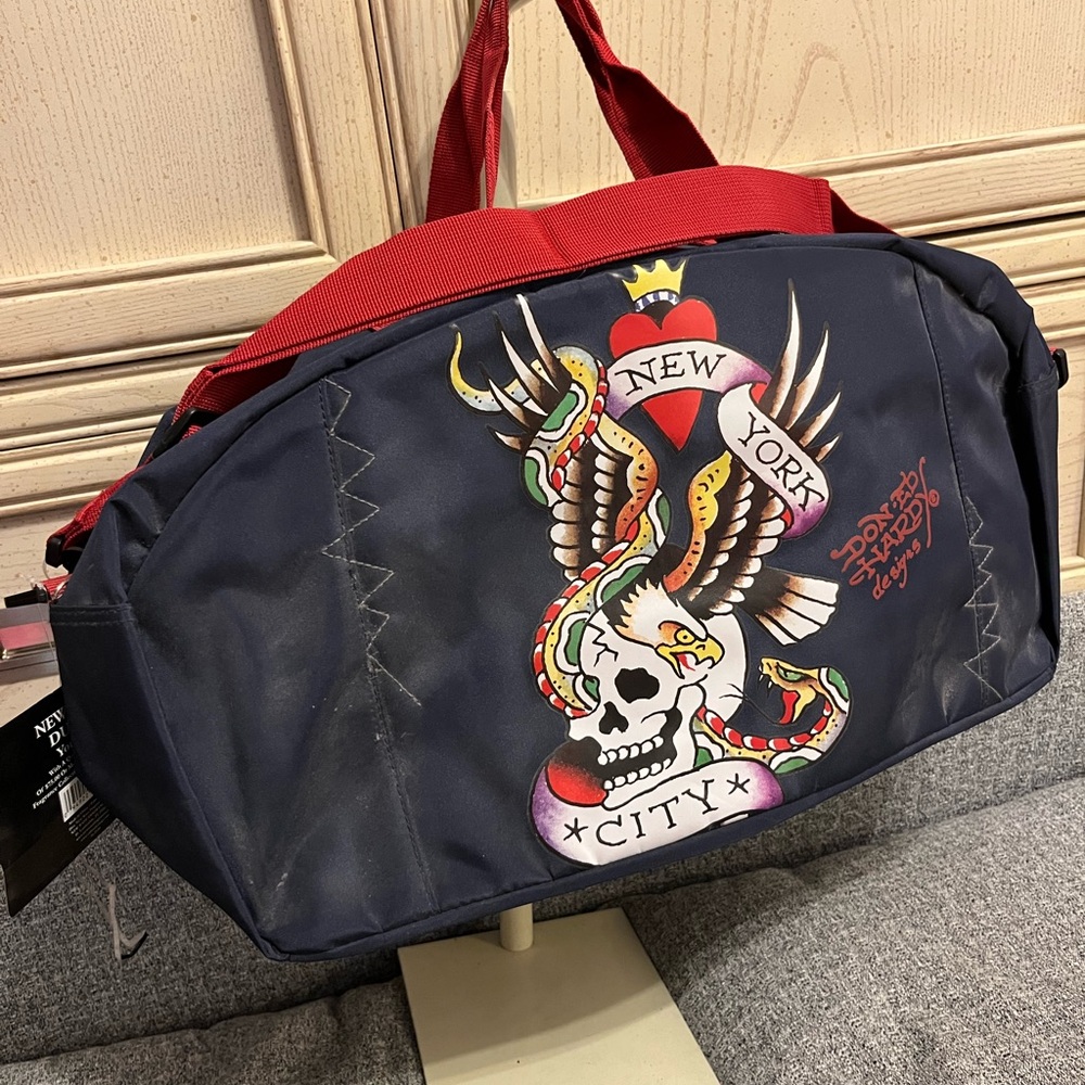 Ed hardy New York City Skull Design Men Bag - Red and Navy